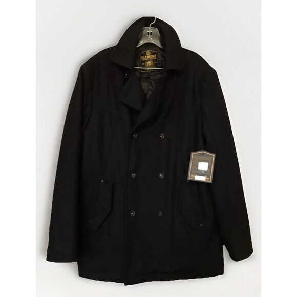 NEW RARE Element Wolfeboro Collection Double Breasted Wool Pea Coat Black Sz L - Picture 1 of 15